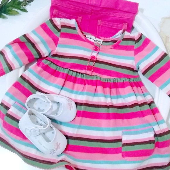 OSHKOSH PINK STRIPED MATCHING SET AND SHOES BUNDLE 6M - Picture 16 of 16